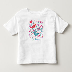 T-shirt Pour Les Tous Petits Aquarelle d'oiseaux et de fleurs personnalisée