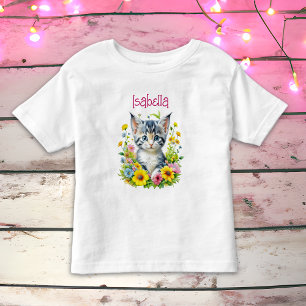 T-shirt Pour Les Tous Petits Aquarelle Kitten Fleurs Personnalisées