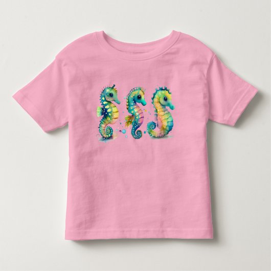 T-shirt Pour Les Tous Petits Aquarelle Pastel Rainbow Seahores (Devant)