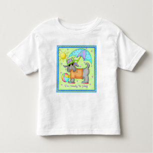T-shirt Pour Les Tous Petits Art fantaisie de chien de plage vert-bleu