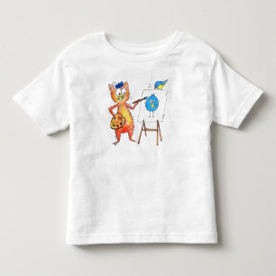 T-shirt Pour Les Tous Petits Artiste de Whimsical Chat Peindre un oiseau