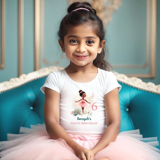T-shirt Pour Les Tous Petits Ballerina Peau foncée rose Nom Turquoise Anniversa
