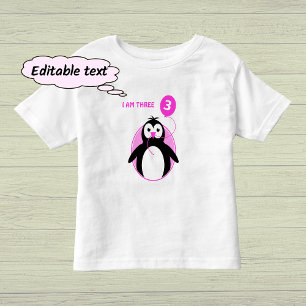 T-shirt Pour Les Tous Petits Ballon rose pingouin de troisième anniversaire