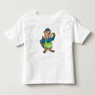 T-shirt Pour Les Tous Petits Beaver en tant qu'agent de police avec sifflet