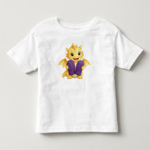 T-shirt Pour Les Tous Petits Bébé dragon mignon d'hiver tenant des mitaines tou