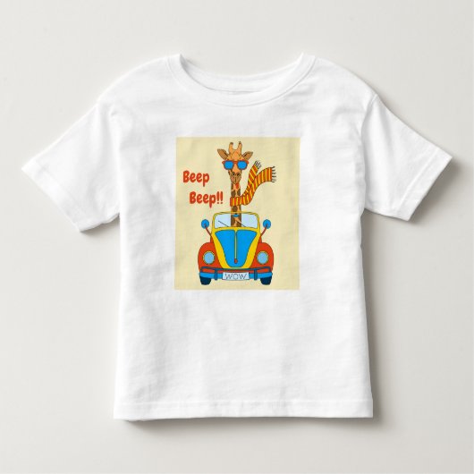 T-shirt Pour Les Tous Petits Beep Beep ! Giraffe mignonne en voiture (Devant)