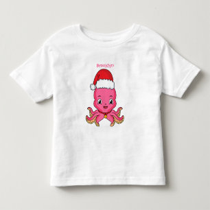 T-shirt Pour Les Tous Petits Belle pieuvre joyeuse en casquette de Noël