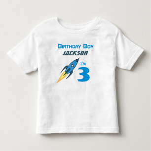 T-shirt Pour Les Tous Petits Bleu Retro Rocket Ship Personnalisé Birthday Boy