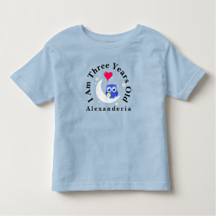T-shirt Pour Les Tous Petits Blue Owl Birthday ajouter nom, J'ai 3 ans