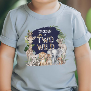 T-shirt Pour Les Tous Petits Blue Safari Jungle Two Wild Boy 2nd Birthday TAGS 