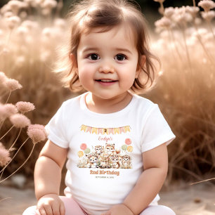 T-shirt Pour Les Tous Petits Bois Animaux Boho Nom Fille 2e anniversaire