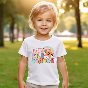 T-shirt Pour Les Tous Petits Bonjour Maternelle Rétro Premier Jour Arc-en-ciel