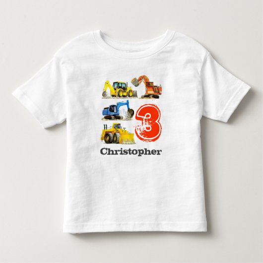 T-shirt Pour Les Tous Petits Boys Giant Construction Diggers 3e anniversaire (Devant)