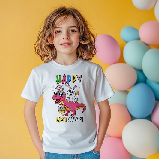 T-shirt Pour Les Tous Petits Bunny Riding T-Rex Dinosaur Happy Eastrawr