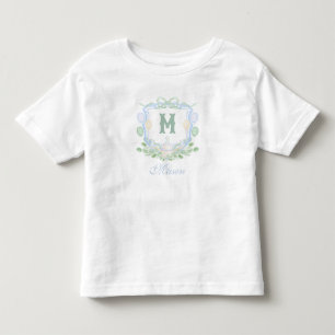 T-shirt Pour Les Tous Petits Cadeau de monogramme de crête Bleu aquarelle pour