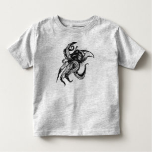 T-shirt Pour Les Tous Petits Calmar géant en colère en noir