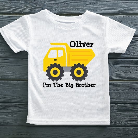 T-shirt Pour Les Tous Petits Camion à benne jaune personnalisé Big Brother pour