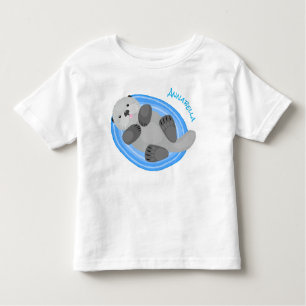 T-shirt Pour Les Tous Petits Caricature bleu loutre de mer joyeux