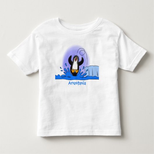 T-shirt Pour Les Tous Petits Caricature de manchot joyeux sautant (Devant)