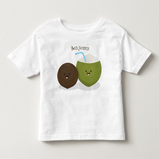 T-shirt Pour Les Tous Petits Caricature de noix de coco kawaii joyeux (Devant)