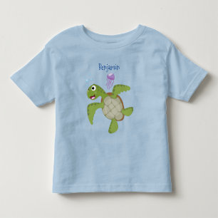T-shirt Pour Les Tous Petits Caricature joyeuse de tortue de mer verte mignonne