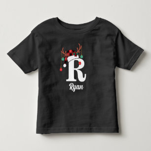 T-shirt Pour Les Tous Petits Chapeau de Père Noël à carreaux avec monogramme pe