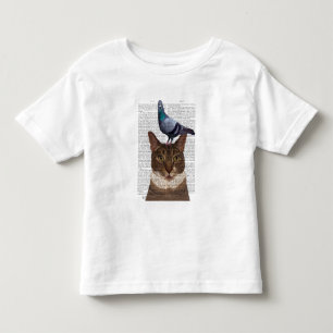 T-shirt Pour Les Tous Petits Chat avec Pigeon sur la tête