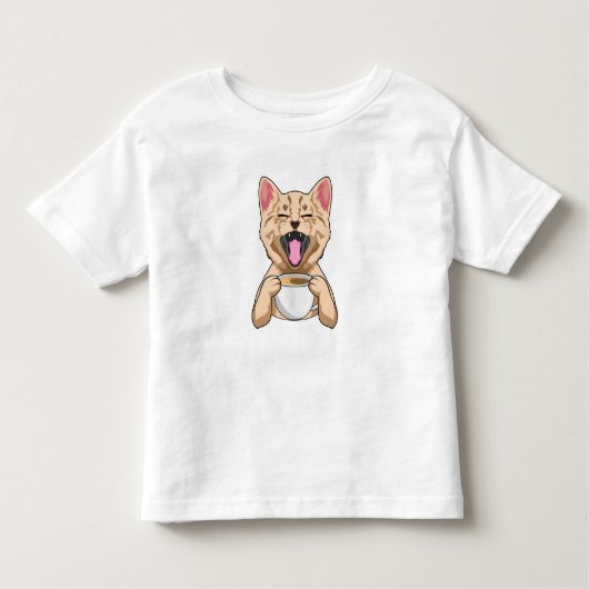 T-shirt Pour Les Tous Petits Chat avec tasse de café (Devant)