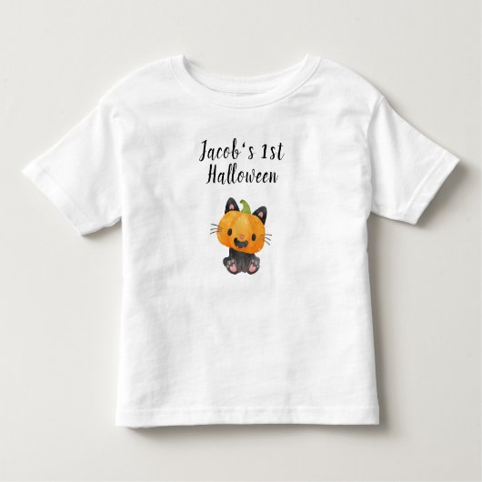 T-shirt Pour Les Tous Petits Chat Citrouille d'Halloween 1er mignonne avec nom (Devant)