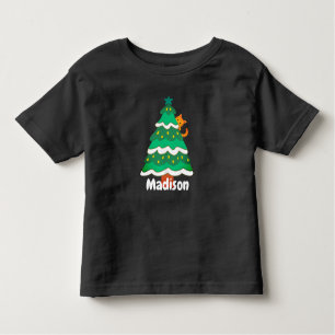 T-shirt Pour Les Tous Petits Chat d'arbre de Noël mignon Personnalisé