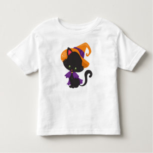 T-shirt Pour Les Tous Petits Chat d'Halloween, Chat mignonne, Chat noir, Casque