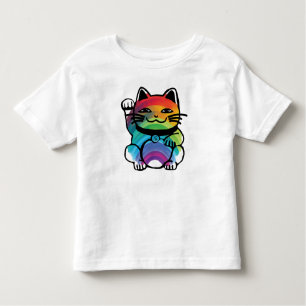 T-shirt Pour Les Tous Petits Chat japonais de bonne chance avec arc-en-ciel