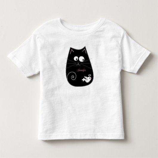 T-shirt Pour Les Tous Petits Chat mignon et oiseau avec nom personnalisé (Devant)