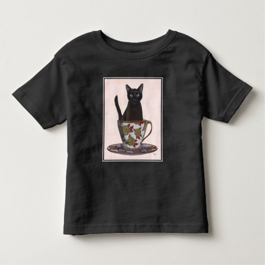 T-shirt Pour Les Tous Petits Chat noir en Teacup (Devant)