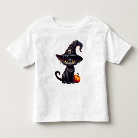 T-shirt Pour Les Tous Petits Chat noir et Halloween Citrouille (Devant)