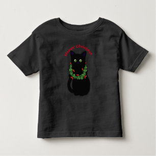 T-shirt Pour Les Tous Petits chat noir   Meowy Christmas   Holly garland