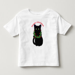 T-shirt Pour Les Tous Petits chat noir Meowy Christmas Holly garland