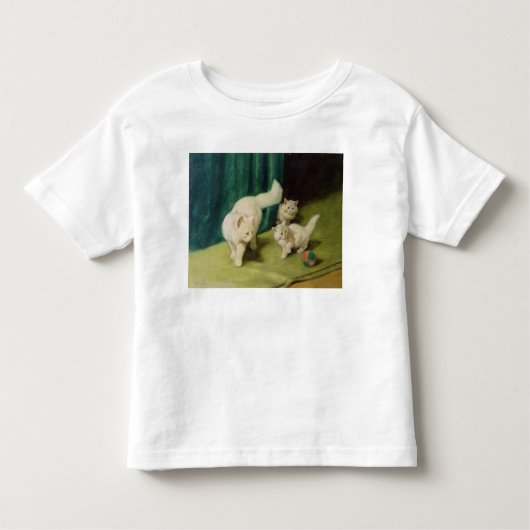 T-shirt Pour Les Tous Petits Chat persan blanc avec deux chatons (Devant)