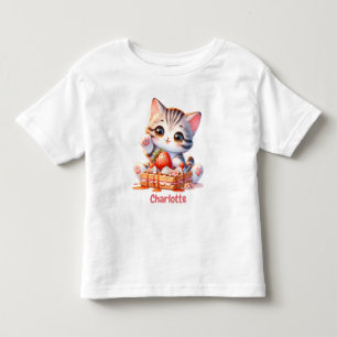 T-shirt Pour Les Tous Petits Chaton Mignon Rose Pastel avec Gaufres de Dessert