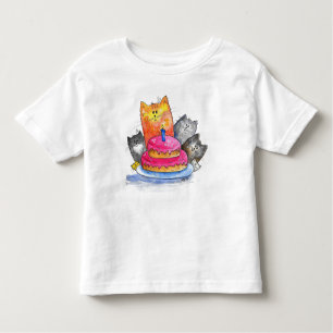 T-shirt Pour Les Tous Petits Chats Whimsical avec gâteau d'anniversaire