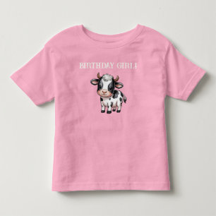 T-shirt Pour Les Tous Petits Chemise de fille d'anniversaire de ferme rose vach