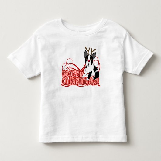 T-shirt Pour Les Tous Petits Chemise de ruche de Noël de Boston Terrier (Devant)