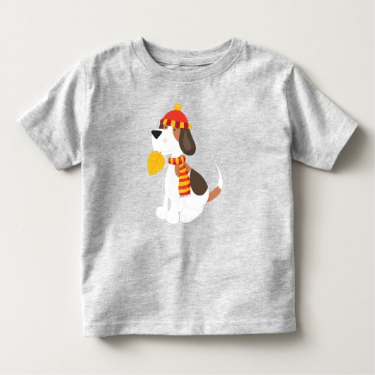 T-shirt Pour Les Tous Petits Chien d'automne, Chien mignon, Écharpe, Casquette, (Devant)