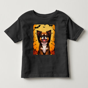 T-shirt Pour Les Tous Petits Chien mignon dans une scène d'Halloween avec des c