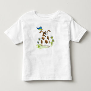 T-shirt Pour Les Tous Petits Chien tacheté avec un oiseau