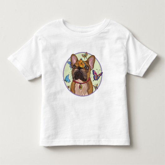 T-shirt Pour Les Tous Petits Chien-taureau français mignon avec papillons (Devant)