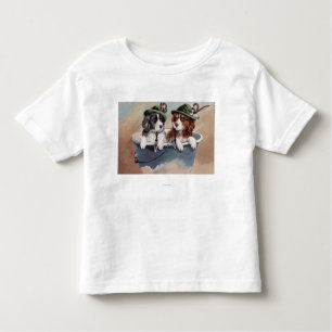 T-shirt Pour Les Tous Petits Chiots dans des casquettes avec des tuyaux