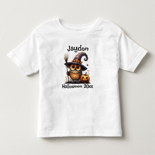 T-shirt Pour Les Tous Petits Chouette d'Halloween dans un Casquette de sorcière (Devant)
