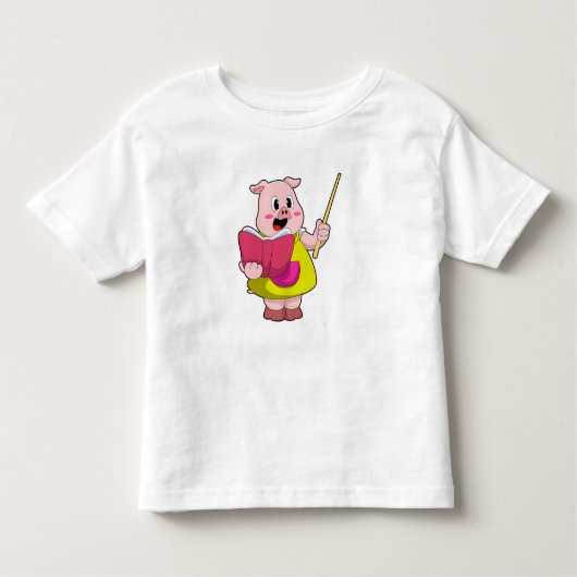 T-shirt Pour Les Tous Petits Cochon comme enseignant avec livre (Devant)