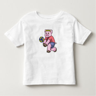 T-shirt Pour Les Tous Petits Cochon de sport avec volleyball